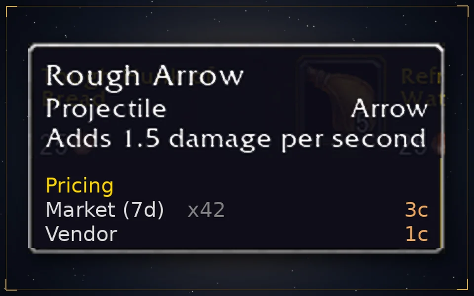 Prices on an item tooltip