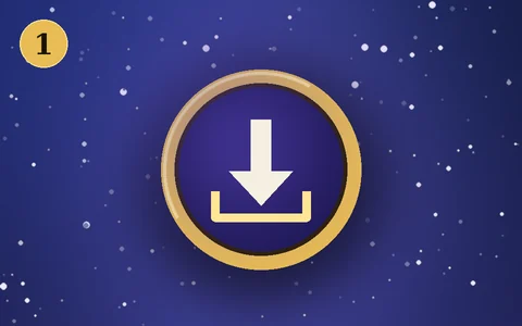 Step 1: a gold medallion with a download arrow